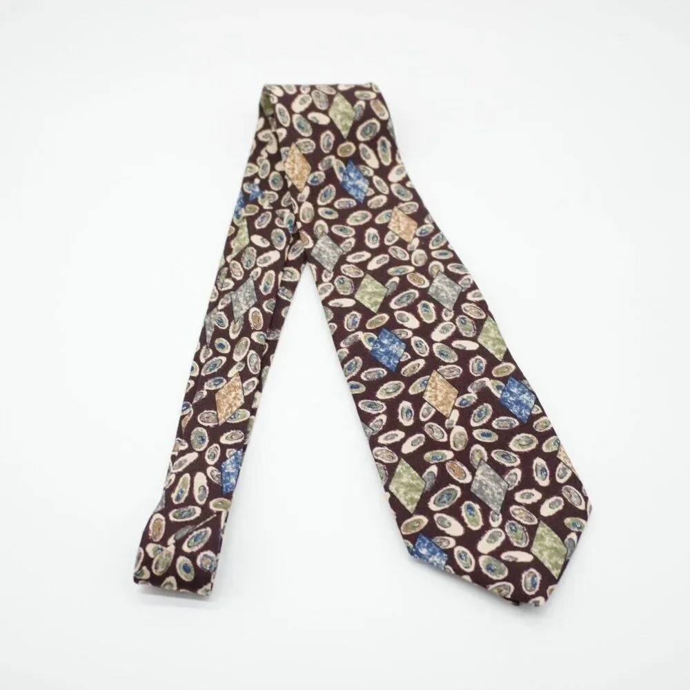 Robert Talbott Studio Caramel Valley Red Short Abstract Jacquard Print Silk Tie‎